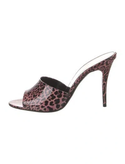 Pre-owned Saint Laurent Patent Leather Animal Print Slides W/ Tags In Pink