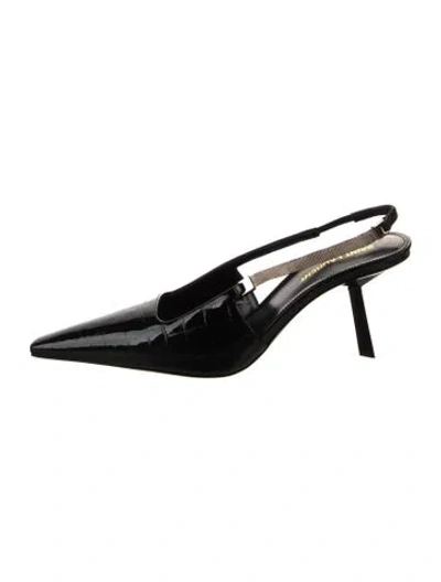 Pre-owned Saint Laurent Patent Leather Animal Print Slingback Pumps In Black