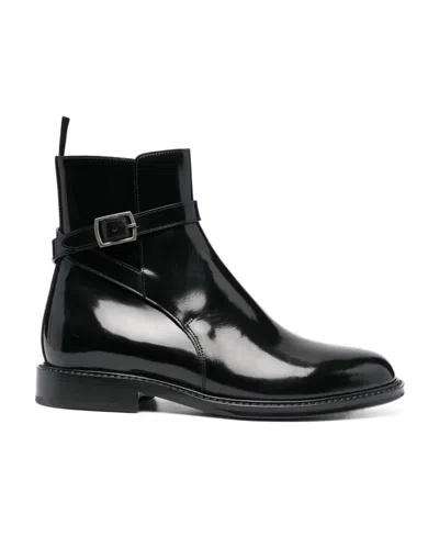 Saint Laurent Patent Leather Ankle Boots In Black
