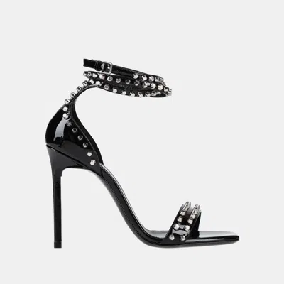 Pre-owned Saint Laurent Patent Leather Ankle Strap Sandals Size 36 In Black