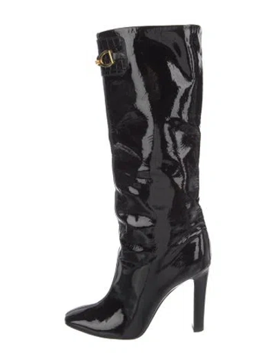 Pre-owned Saint Laurent Patent Leather Boots In Black