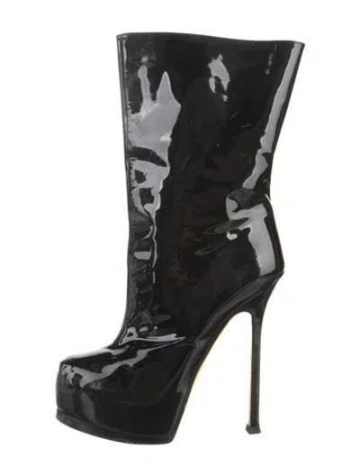 Pre-owned Saint Laurent Patent Leather Boots In Black