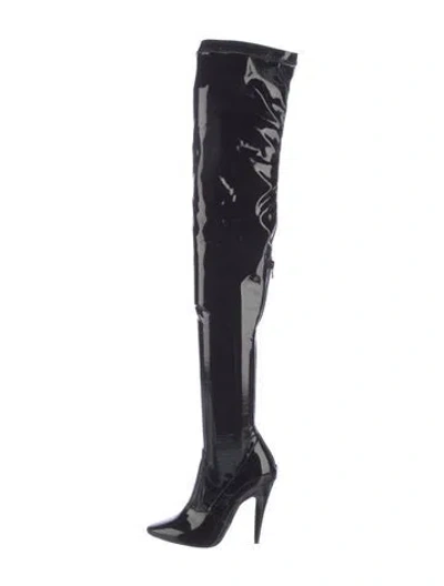 Pre-owned Saint Laurent Patent Leather Boots In Black