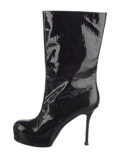 Pre-owned Saint Laurent Patent Leather Boots In Black