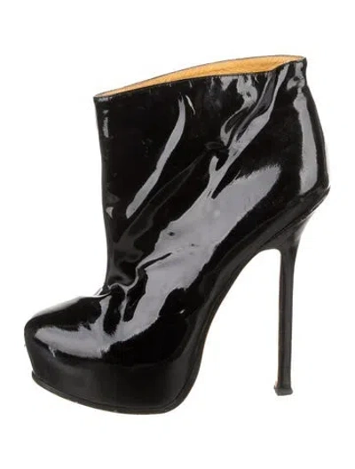 Pre-owned Saint Laurent Patent Leather Boots In Black