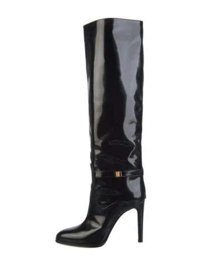 Pre-owned Saint Laurent Patent Leather Boots In Black