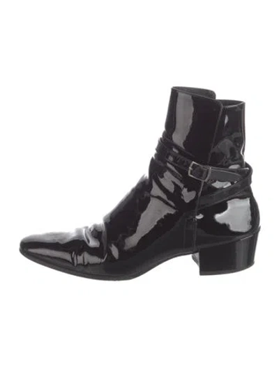 Pre-owned Saint Laurent Patent Leather Boots In Black