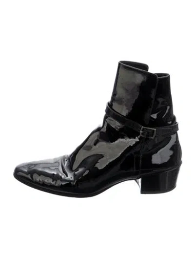 Pre-owned Saint Laurent Patent Leather Boots In Black