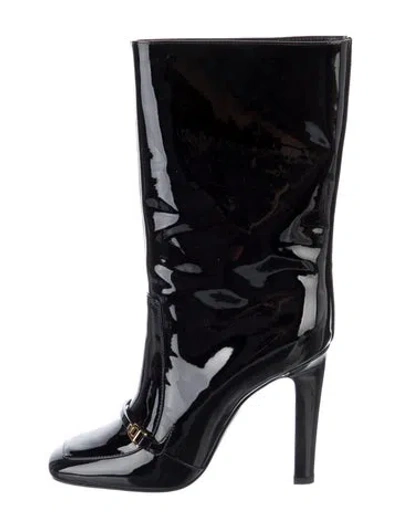 Pre-owned Saint Laurent Patent Leather Boots In Black