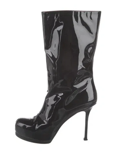 Pre-owned Saint Laurent Patent Leather Boots In Black