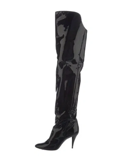 Pre-owned Saint Laurent Patent Leather Boots In Black/blue
