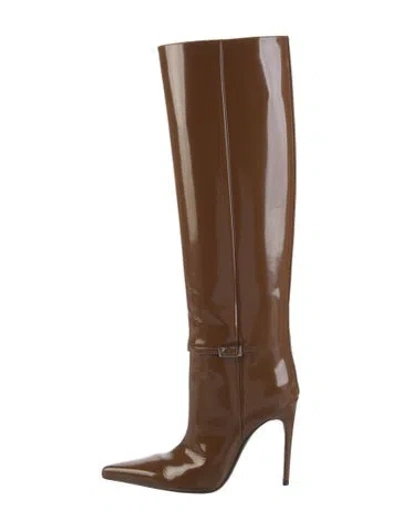 Pre-owned Saint Laurent Patent Leather Boots In Brown