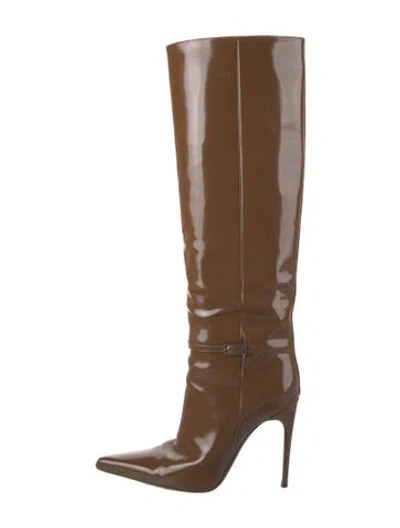 Pre-owned Saint Laurent Patent Leather Boots In Brown
