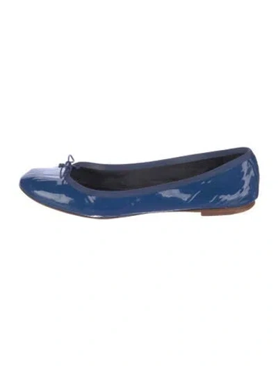 Pre-owned Saint Laurent Patent Leather Bow Accents Ballet Flats In Blue