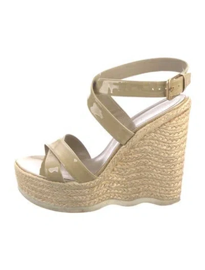 Pre-owned Saint Laurent Patent Leather Braided Accents Espadrilles In Neutrals