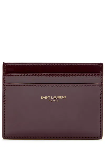 Saint Laurent Patent Leather Card Holder In Burgundy
