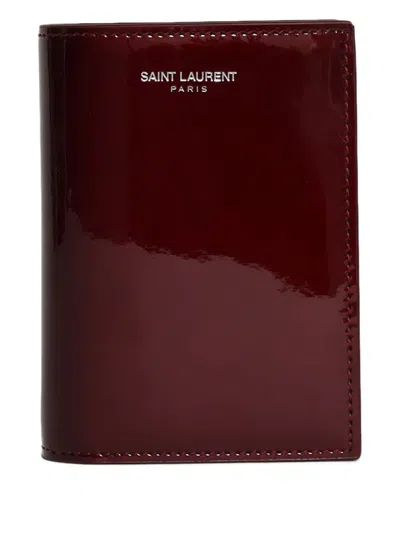 Saint Laurent Patent Leather Cardholder In Burgundy