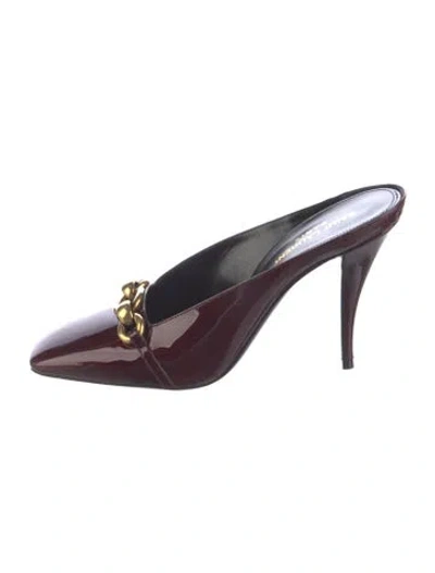 Pre-owned Saint Laurent Patent Leather Chain-link Accents Mules In Burgundy