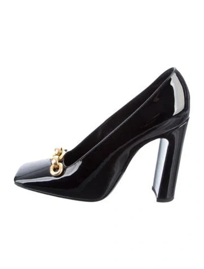 Pre-owned Saint Laurent Patent Leather Chain-link Accents Pumps In Black