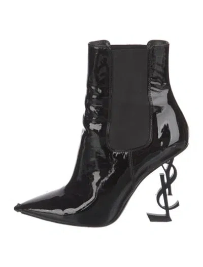 Pre-owned Saint Laurent Patent Leather Chelsea Boots In Black