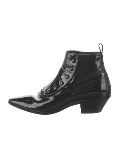 Pre-owned Saint Laurent Patent Leather Chelsea Boots In Black