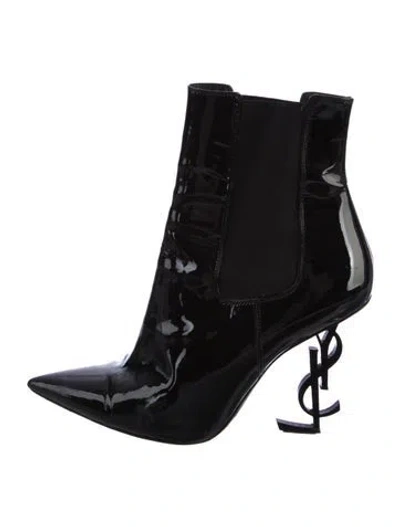 Pre-owned Saint Laurent Patent Leather Chelsea Boots In Black