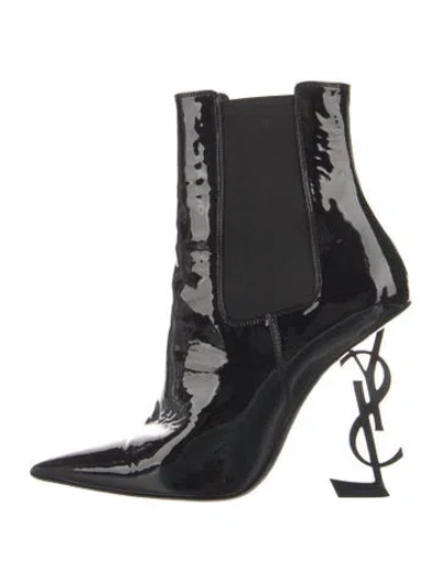 Pre-owned Saint Laurent Patent Leather Chelsea Boots In Black
