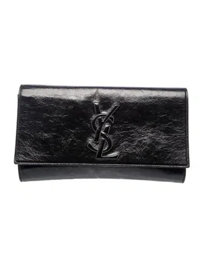 Pre-owned Saint Laurent Patent Leather Clutch In Black