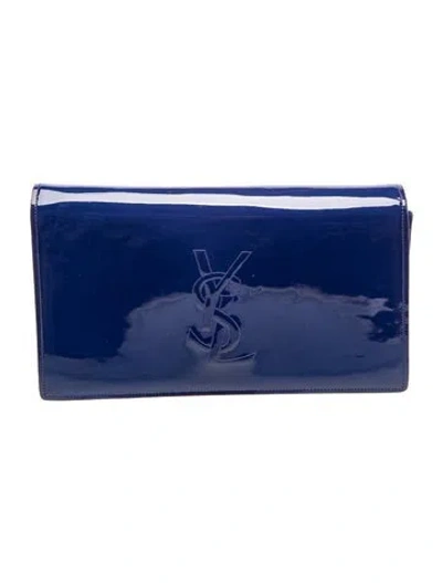 Pre-owned Saint Laurent Patent Leather Clutch In Blue