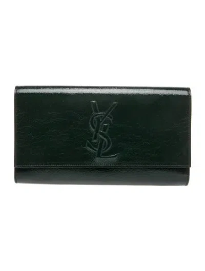 Pre-owned Saint Laurent Patent Leather Clutch In Green