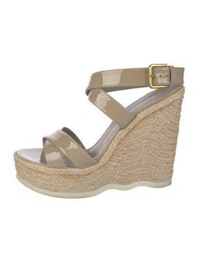 Pre-owned Saint Laurent Patent Leather Colorblock Pattern Espadrilles In Neutral