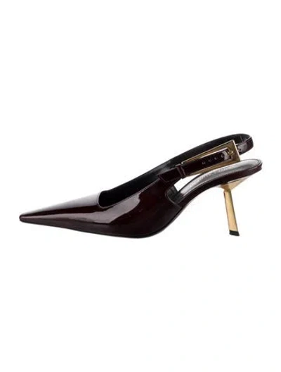 Pre-owned Saint Laurent Patent Leather Colorblock Pattern Slingback Pumps In Burgundy