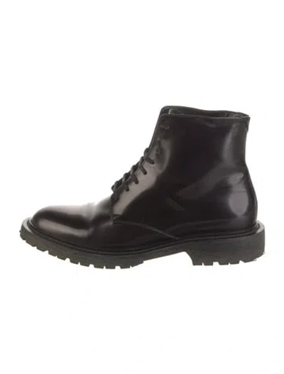 Pre-owned Saint Laurent Patent Leather Combat Boots In Black