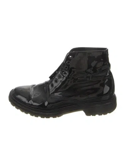 Pre-owned Saint Laurent Patent Leather Combat Boots In Black