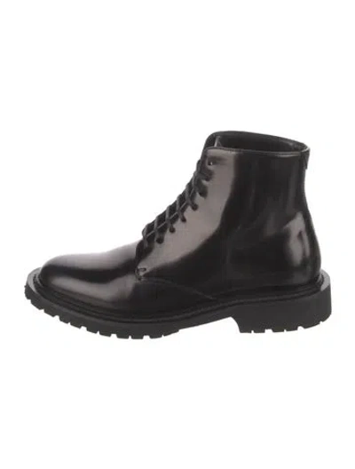 Pre-owned Saint Laurent Patent Leather Combat Boots In Black