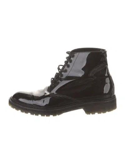 Pre-owned Saint Laurent Patent Leather Combat Boots In Black
