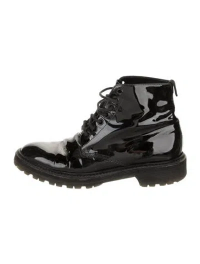 Pre-owned Saint Laurent Patent Leather Combat Boots In Black