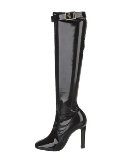 Pre-owned Saint Laurent Patent Leather Crystal Embellishments Boots In Black