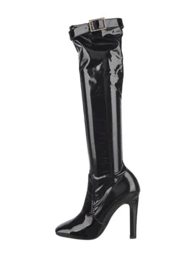 Pre-owned Saint Laurent Patent Leather Crystal Embellishments Boots In Black