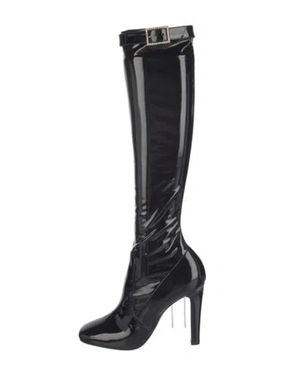 Pre-owned Saint Laurent Patent Leather Crystal Embellishments Boots In Black