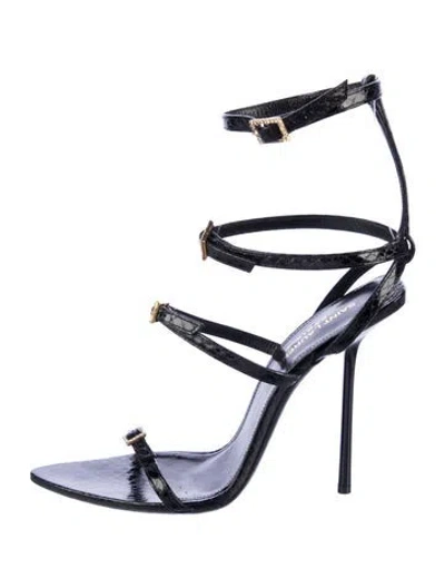 Pre-owned Saint Laurent Patent Leather Crystal Embellishments Gladiator Sandals In Blue