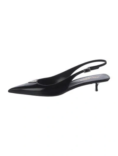 Pre-owned Saint Laurent Patent Leather Crystal Embellishments Slingback Flats In Black