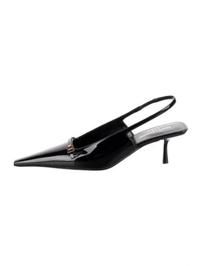 Pre-owned Saint Laurent Patent Leather Crystal Embellishments Slingback Pumps In Black