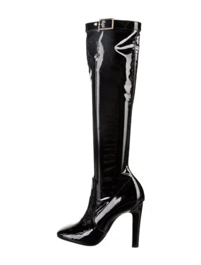 Pre-owned Saint Laurent Patent Leather Crystal Embellishments Sock Boots In Black