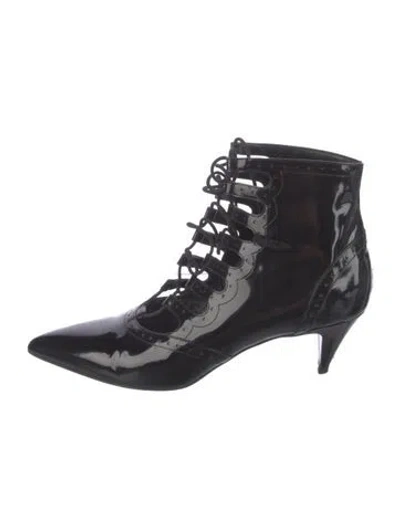 Pre-owned Saint Laurent Patent Leather Cutout Accent Lace-up Boots In Black