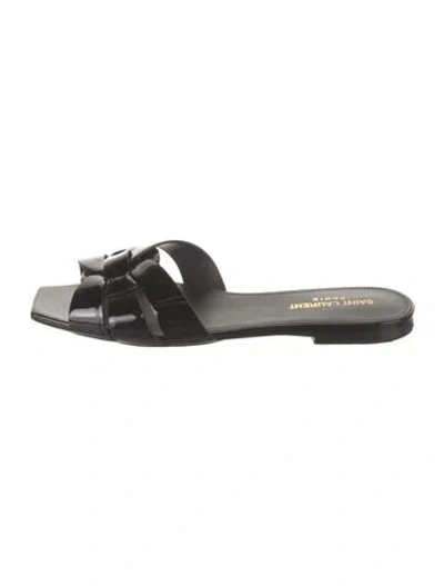 Pre-owned Saint Laurent Patent Leather Cutout Accent Slides In Black