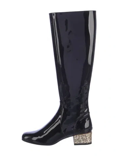 Pre-owned Saint Laurent Patent Leather Glitter Accents Boots In Blue
