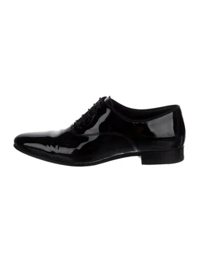 Pre-owned Saint Laurent Patent Leather Grosgrain Trim Oxfords In Black