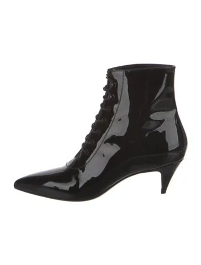 Pre-owned Saint Laurent Patent Leather Lace-up Boots In Black