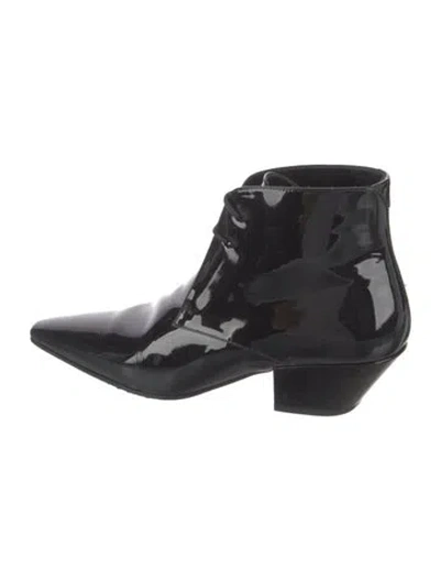 Pre-owned Saint Laurent Patent Leather Lace-up Boots In Black